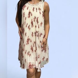 Free People Cream and Red Floral Midi Dress
